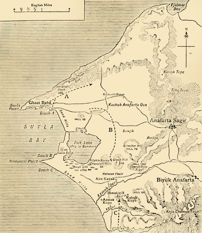 خريطة خليج سوفلا ، شبه جزيرة جاليبولي ، الحرب العالمية الأولى ، 1915 ، c1920. بواسطة غير معروف