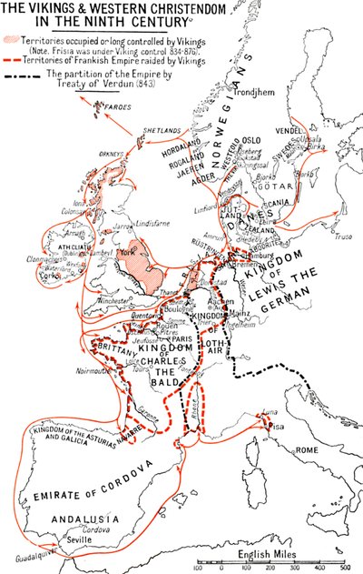 خريطة الفايكنج والمسيحية الغربية في القرن التاسع ، 1935 بواسطة غير معروف