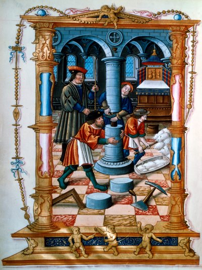 الماسونيون يبنون عمودًا في الكنيسة ، c1525 بواسطة غير معروف