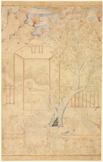 ماجستير والتلميذ في Garden Pavillion ، صفحة واحدة التوضيح ، ج. 1570-1590. بواسطة غير معروف