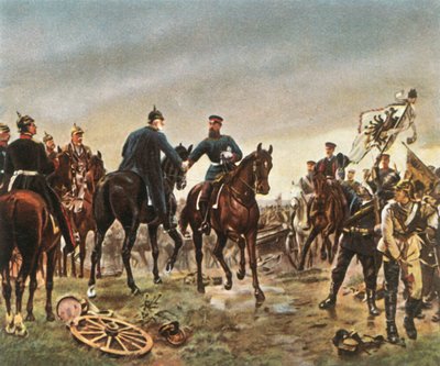 اجتماع الملك فيلهلم الأول وولي العهد فريدريش فيلهلم في ... كونيغراتز ، 3 يوليو 1866 ، 1936. بواسطة غير معروف