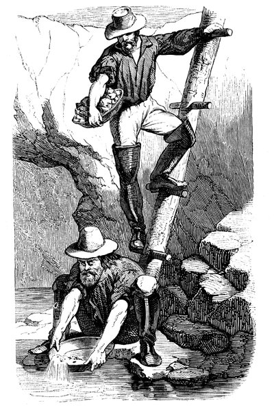 عمال المناجم يبحثون عن الذهب خلال كاليفورنيا كاليفورنيا راش ، 1849 بواسطة غير معروف