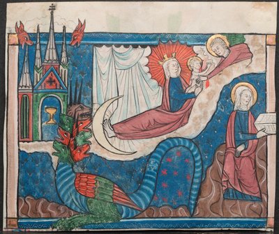مصغرة من مخطوطة نهاية العالم: المرأة الملبسة بالشمس ، ج. 1295. بواسطة غير معروف