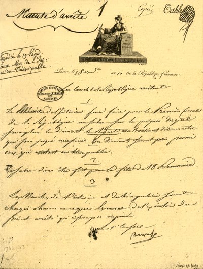 الأمر الوزاري بشأن ... صابر القنصل الأول ، ١٠ أكتوبر ١٨٠١ ، ١٩٢١. بواسطة غير معروف