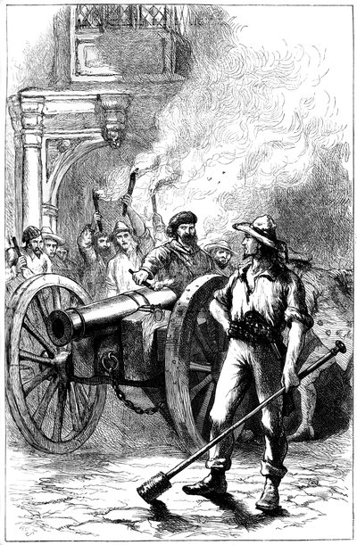 الغوغاء يطلقون مدفعًا أمام المحكمة حيث تم سجن ألكسندر ماكليود ، 1840 c1880 بواسطة غير معروف