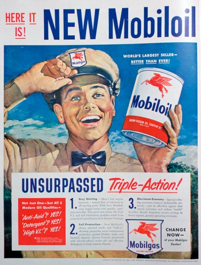 إعلان زيت محرك Mobiloil ، 1949 بواسطة غير معروف