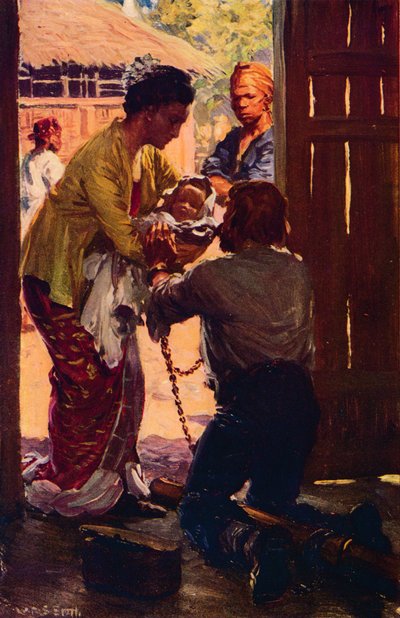 تأخذ السيدة جودسون طفلها إلى زوجها المقيد ، c1912 بواسطة غير معروف
