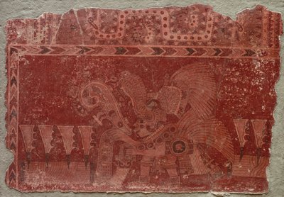 قطعة جدارية مع ذكر النخبة وأوراق الصبار ماغي ، 500-550. بواسطة غير معروف