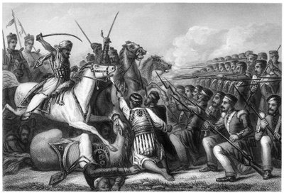 فرسان المتمردين يهاجمون ساحة المشاة في معركة كاونبور ، 1857 ، c1860 بواسطة غير معروف