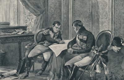 نابليون والكسندر في تيلسيت دراسة خريطة أوروبا ، 1807 ، 1896 بواسطة غير معروف