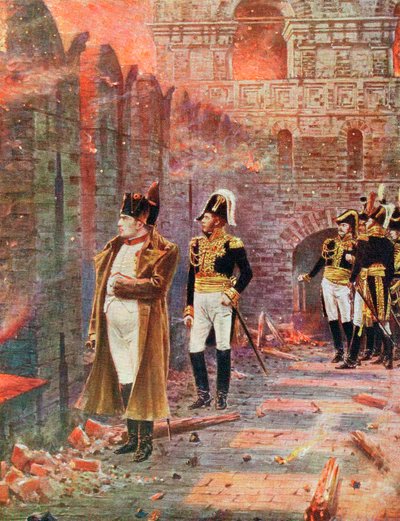 نابليون وموظفيه يراقبون حرق موسكو ، 1812 أواخر القرن التاسع عشر بواسطة غير معروف