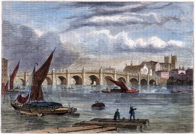 جسر وستمنستر القديم عام 1754 ، القرن التاسع عشر بواسطة غير معروف