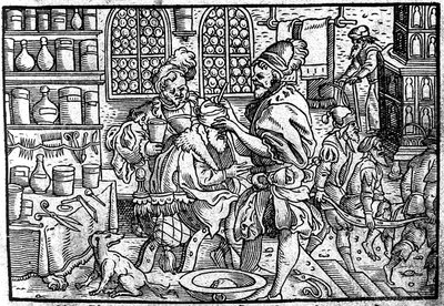 عملية على رأس رجل. من: The Wundarzney Great by Theophrastus Bombastus von Hohenheim ، 1562 بواسطة غير معروف