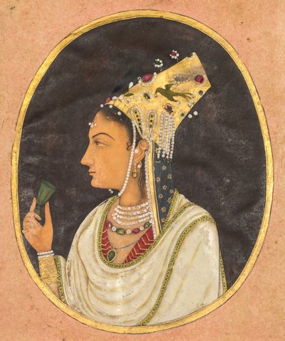 صورة بيضاوية لامرأة في قبعة Chaghtai ، ج. 1740-50. بواسطة غير معروف