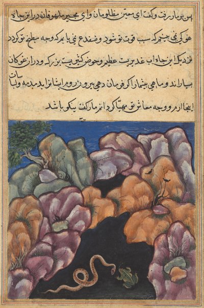 صفحة من حكايات الببغاء توتي ناما: الليلة السادسة والعشرون: يدخل الثعبان ... ، ج. 1560. بواسطة غير معروف