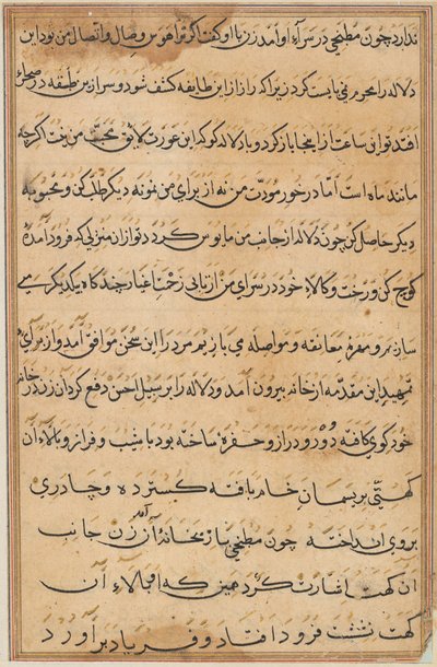 صفحة من حكايات ببغاء توتي ناما: صفحة نصية ، ج. 1560. بواسطة غير معروف