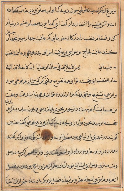 صفحة من حكايات ببغاء توتي ناما: صفحة نصية ، ج. 1560. بواسطة غير معروف