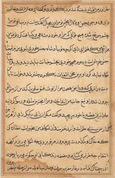 صفحة من حكايات ببغاء توتي ناما: صفحة نصية ، ج. 1560. بواسطة غير معروف