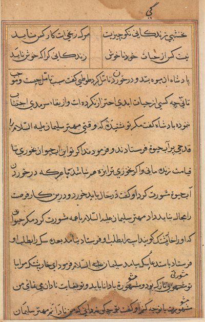 صفحة من حكايات ببغاء توتي ناما: صفحة نصية ، ج. 1560. بواسطة غير معروف