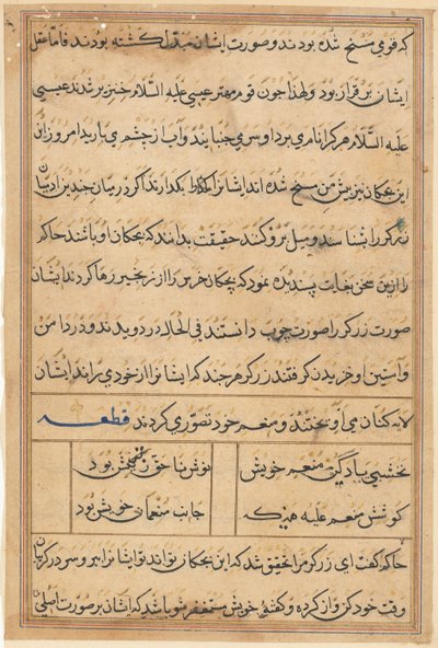 صفحة من حكايات ببغاء توتي ناما: صفحة نصية ، ج. 1560. بواسطة غير معروف