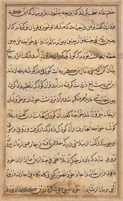 صفحة من حكايات ببغاء توتي ناما: صفحة نصية ، ج. 1560. بواسطة غير معروف