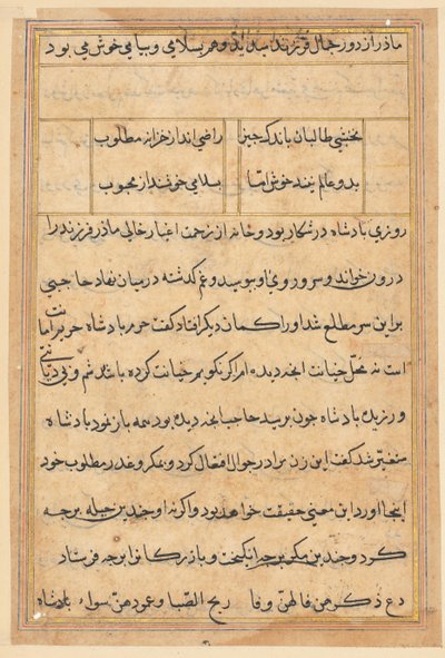 صفحة من حكايات ببغاء توتي ناما: صفحة نصية ، ج. 1560. بواسطة غير معروف