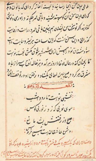صفحة من حكايات ببغاء توتي ناما: صفحة نصية ، ج. 1560. بواسطة غير معروف