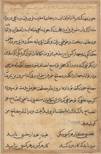 صفحة من حكايات ببغاء توتي ناما: صفحة نصية ، ج. 1560. بواسطة غير معروف