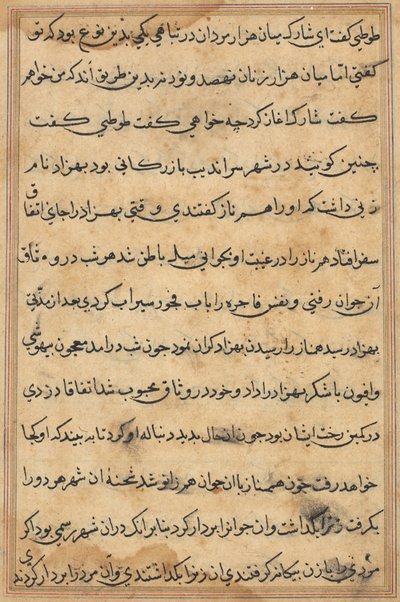 صفحة من حكايات ببغاء توتي ناما: صفحة نصية ، ج. 1560. بواسطة غير معروف