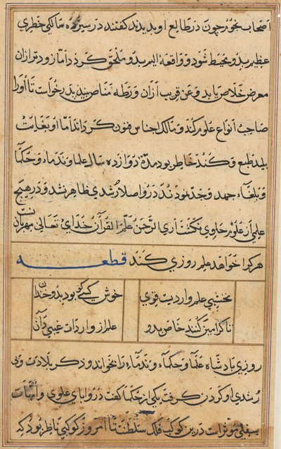 صفحة من حكايات ببغاء توتي ناما: صفحة نصية ، ج. 1560. بواسطة غير معروف