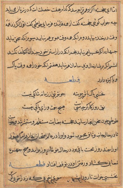 صفحة من حكايات ببغاء توتي ناما: صفحة نصية ، ج. 1560. بواسطة غير معروف