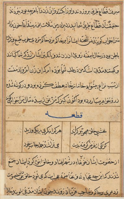 صفحة من حكايات ببغاء توتي ناما: صفحة نصية ، ج. 1560. بواسطة غير معروف