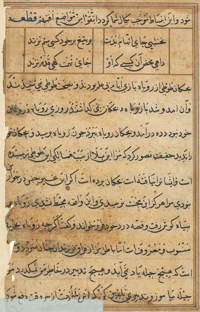 صفحة من حكايات ببغاء توتي ناما: صفحة نصية ، ج. 1560. بواسطة غير معروف