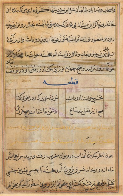 صفحة من حكايات ببغاء توتي ناما: صفحة نصية ، ج. 1560. بواسطة غير معروف