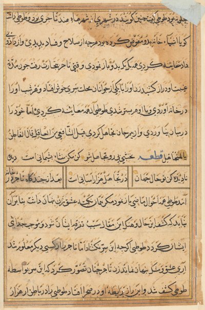 صفحة من حكايات ببغاء توتي ناما: صفحة نصية ، ج. 1560. بواسطة غير معروف