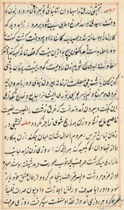 صفحة من حكايات ببغاء توتي ناما: صفحة نصية ، ج. 1560. بواسطة غير معروف