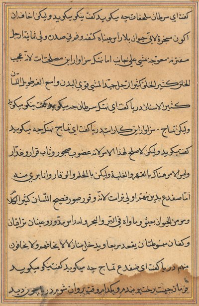 صفحة من حكايات ببغاء توتي ناما: صفحة نصية ، ج. 1560. بواسطة غير معروف