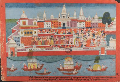 صفحة من حياة مخطوطة Bhagavata Purana متفرقة كريشنا ، كاليفورنيا. 1775. بواسطة غير معروف