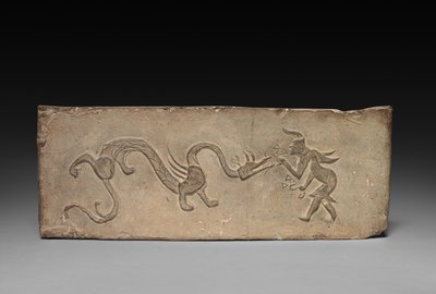 لوحة من نموذج موقد الطهي: Fairy Feeding Lingzhi Fungus to a Dragon ، القرن الأول قبل الميلاد. بواسطة غير معروف