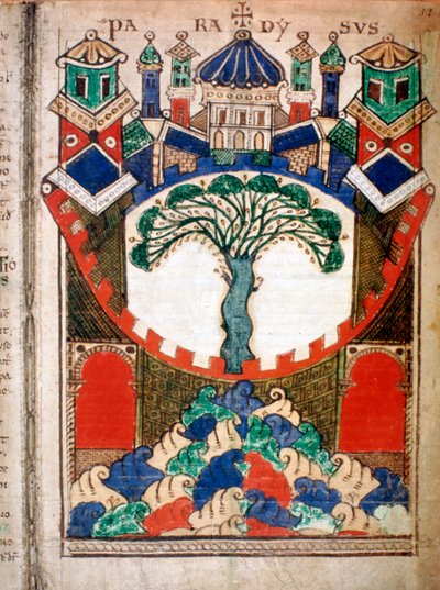 الجنة ، صفحة من Liber Floridus ، القرن الثاني عشر بواسطة غير معروف
