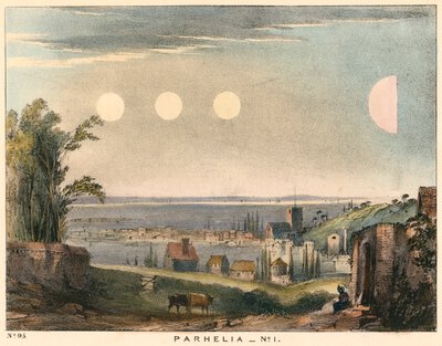 Parhelia وهمية الشموس دون هالات ، لوحظ في إنجلترا في 1698 ، 1845 بواسطة غير معروف