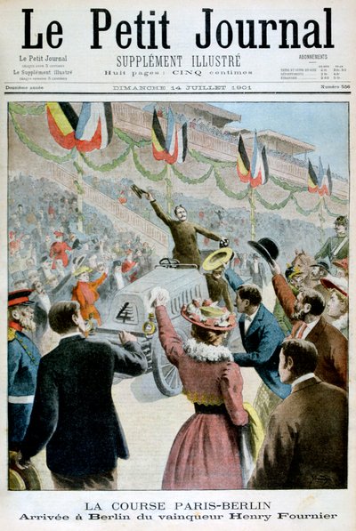 سباق باريس برلين ، وصول الفائز هنري فورنييه ، 1901 بواسطة غير معروف