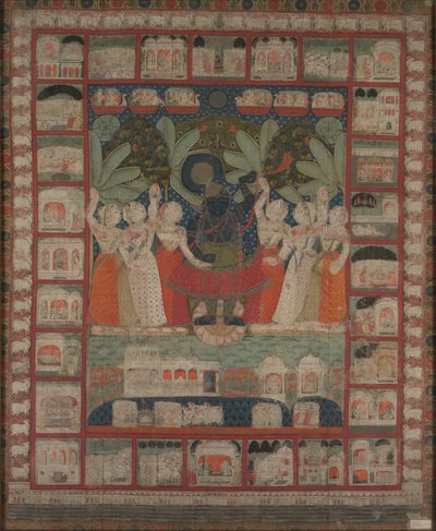 جدار Pichvai معلق مع عبادة Shri Nathaji ، 1825-1850. بواسطة غير معروف