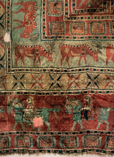 Pile Carpet Detail: Fallow الغزلان والفرسان ، القرنين الخامس والرابع قبل الميلاد بواسطة غير معروف