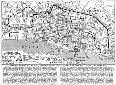 مخطط لمدينة لندن يوضح الكنائس والأجنحة وقاعات النقابات ، 1926-1927 بواسطة غير معروف