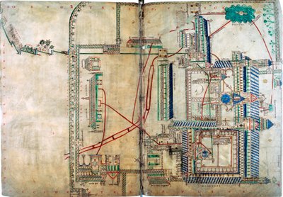 مخطط نظام إمداد المياه لكاتدرائية كانتربري ، c1150 بواسطة غير معروف