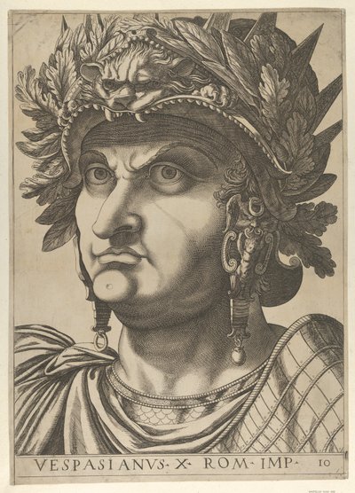 اللوحة 10: فيسباسيان ورأسه مقلوب قليلاً إلى اليسار ، من 'القياصرة الاثني عشر ... ، 1610-40. بواسطة غير معروف
