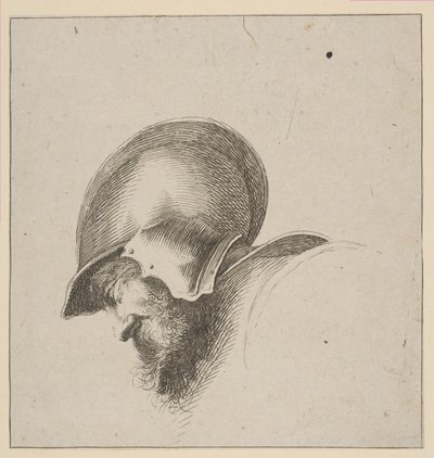 اللوحة 10: رأس جندي ، من أساسيات الرسم I Principii del disegno ، بعد عام 1641. بواسطة غير معروف