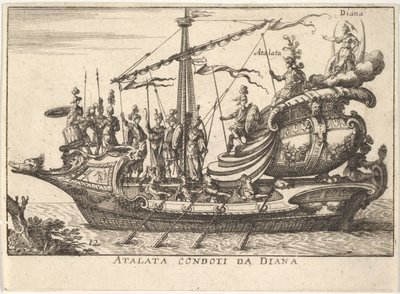 اللوحة 12: أتالانتا بقيادة ديانا أتالاتا كوندوتي دا ديانا ، برفقة المحاربين ، 1664. بواسطة غير معروف