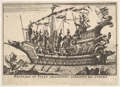اللوحة 13: المغامرون MELEAGER والتهكم بقيادة كيوبيد ميليغرو وآخرون ، المد والجزر Argonotes condotti ... ، 1664. بواسطة غير معروف